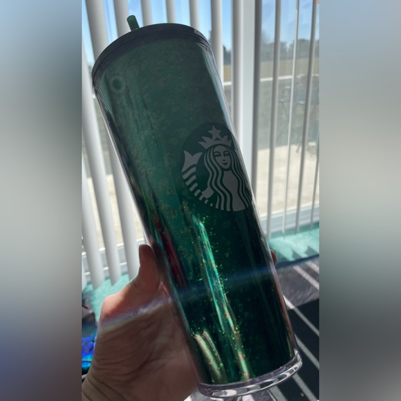 NWT - Starbucks 24 oz Holiday Sparkly Green Reusable Cold Cup w/ Straw - Picture 3 of 7